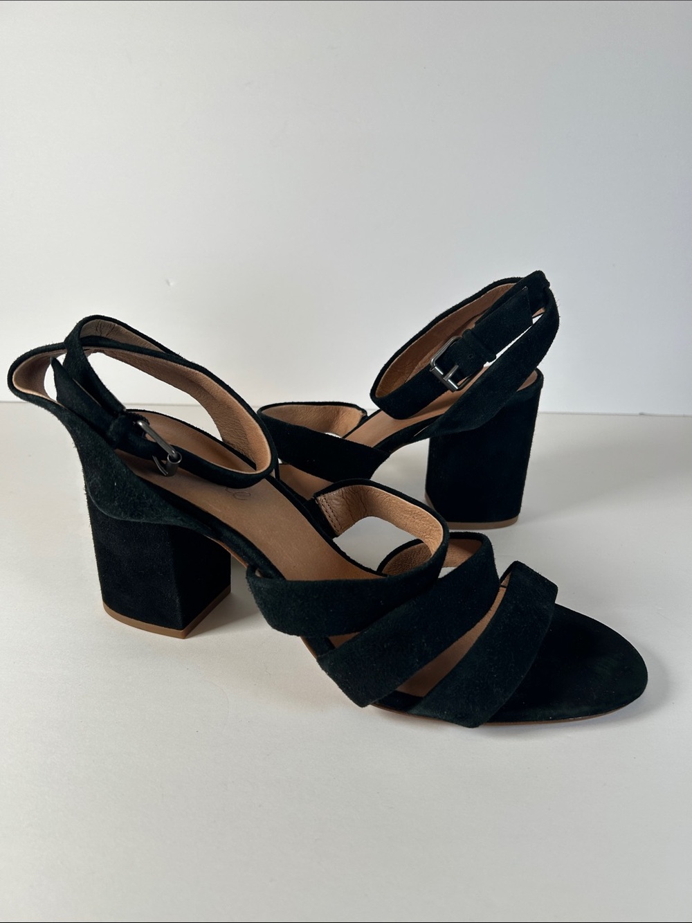 Black Suede Block Heel Sandals